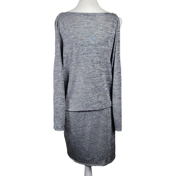 WHBM Small Cold Shoulder Silver Jersey Dress Beaded Shoulders Blouson Heathered - Picture 3 of 5